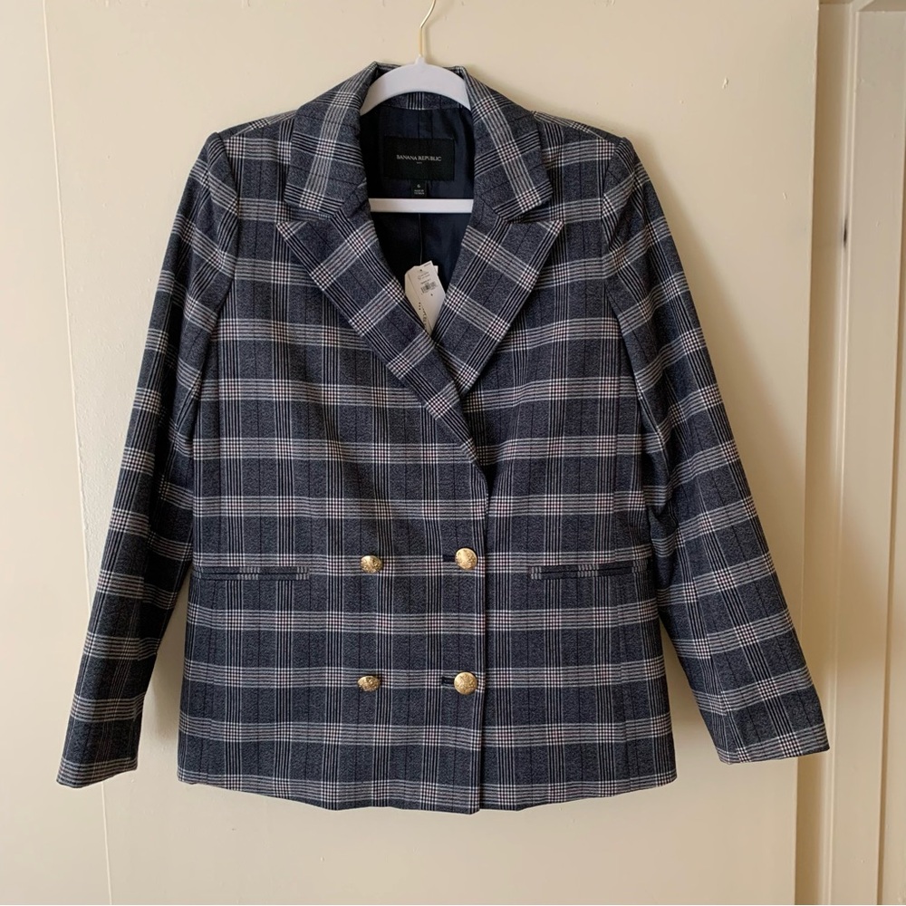 Banana Republic Plaid Double Breasted Blazer, Size 6